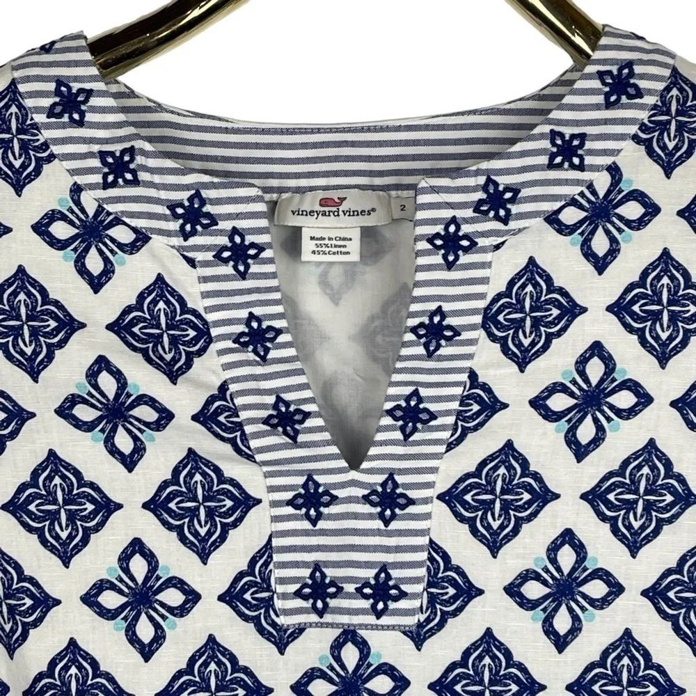 VINEYARD VINES 2Q0498 WHALE TALE TILE STRIPE LINEN COTTON TUNIC SHIFT DRESS